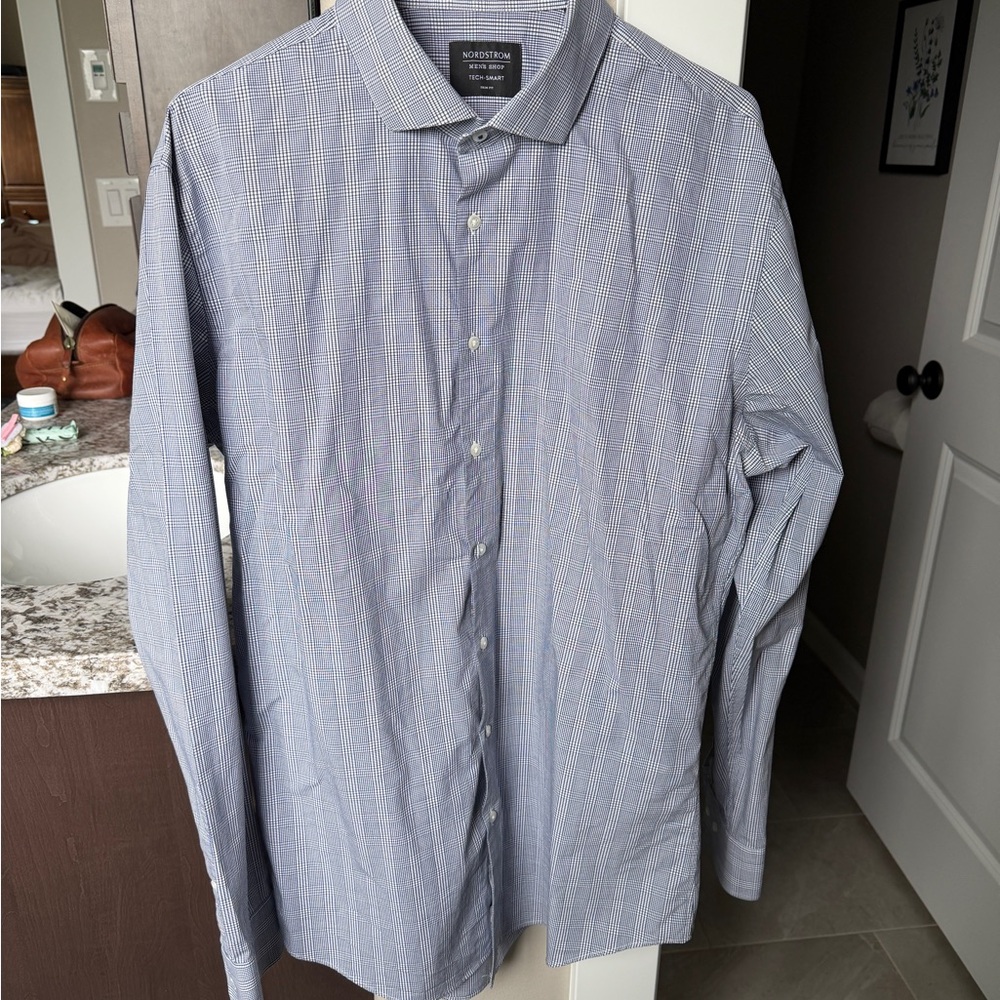 Nordstrom Men's Light Blue Micro-Plaid Dress Shirt